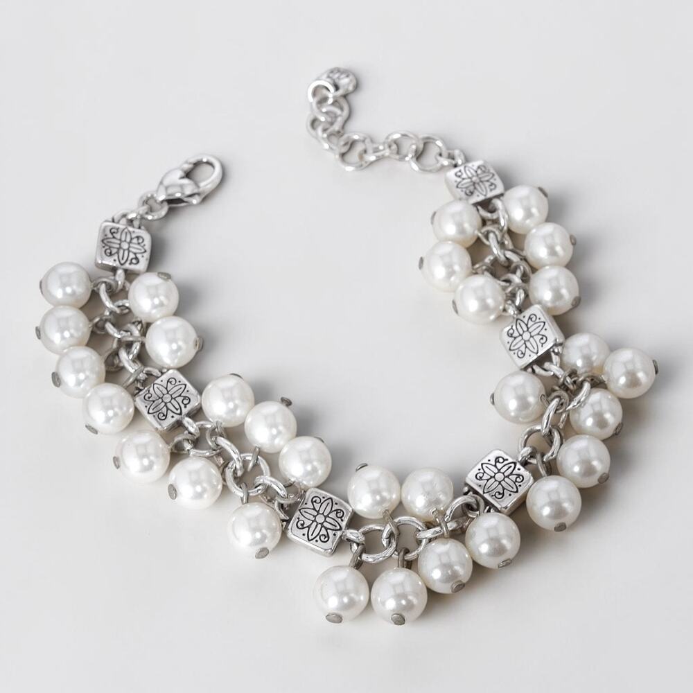 Brighton Pearl Beaded Bracelet Silver Plated Rare Retired 7-8" Lobster Clasp